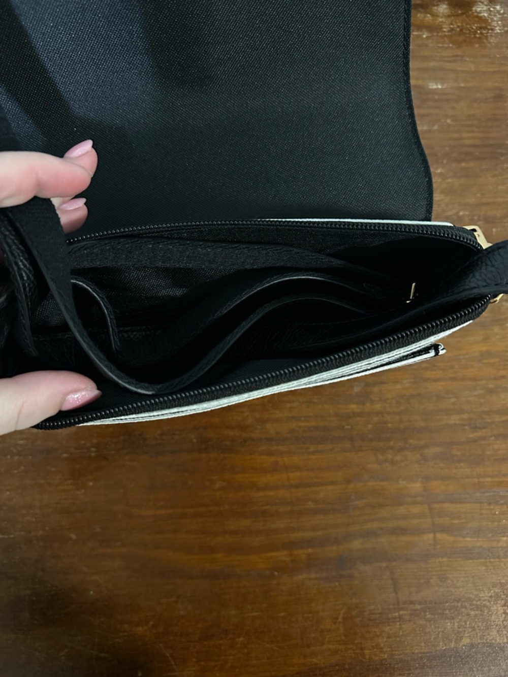 Fossil Brown Leather Flap Crossbody with Black & White Stripes - Picture 4 of 4